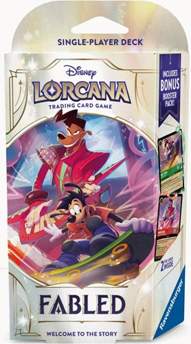 Lorcana Klaar om te starten met Disney Lorcana? Met een Fabled Starter Deck heb je direct alles in handen om te spelen!Deze kant-en-klare decks zijn ideaal voor beginnende spelers die de wereld van Lorcana willen verkennen, maar ook interessant voor verza