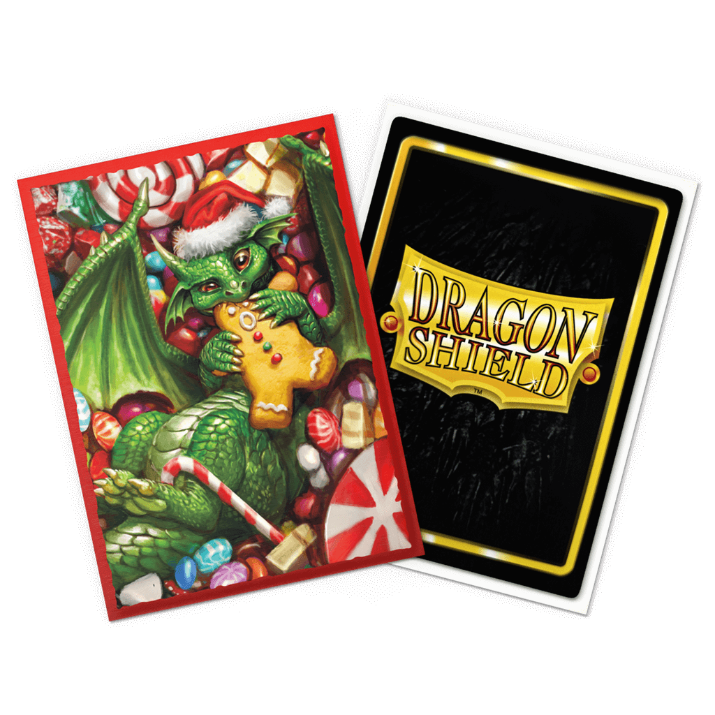 Accessoires The 2024 Dragon Shield Christmas Brushed Art sleeves feature mischevious dragons endulging in seasonal sweets. Brushed Art sleeves feature a lightly textured back and provide a steady shuffle-feel as you face off against your opponents. Art sl