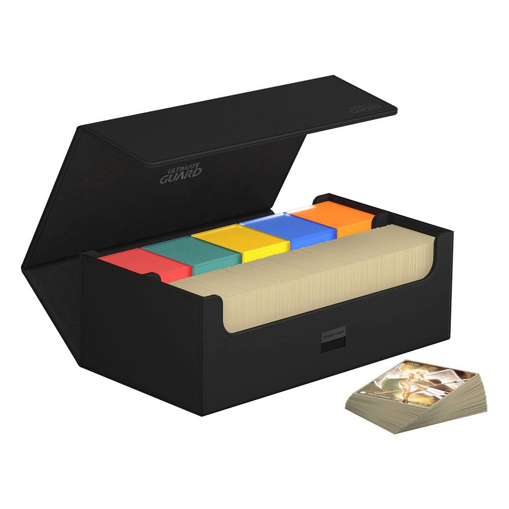 Accessoires Double your storage with our Arkhive 800+! This box offers space for more than 800 double-sleeved cards in standard size, can hold 350 Toploaders, or its two rows can simply be filled with a selection of your favorite deck boxes and cases. Its