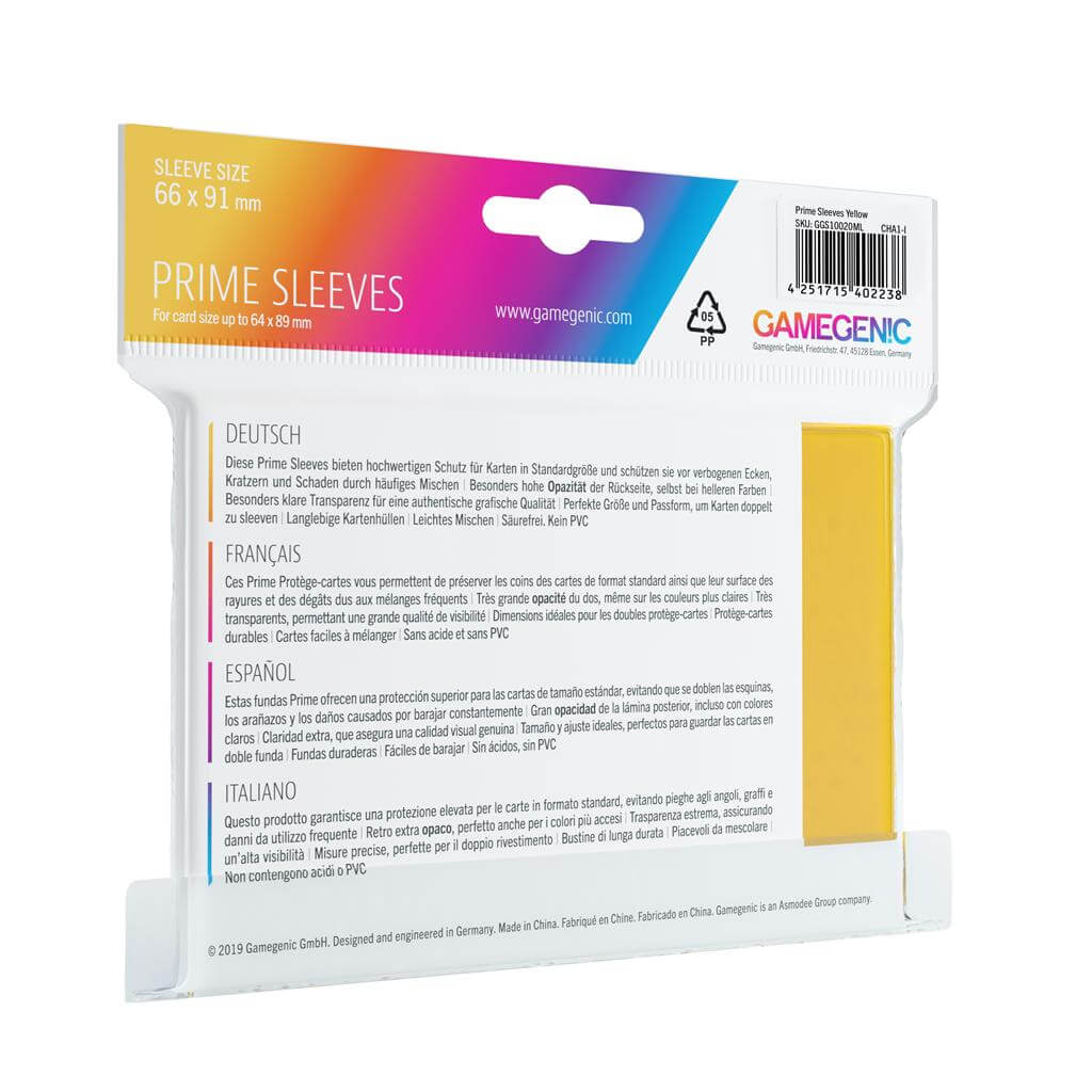 Accessoires Deze gele Prime Sleeves bieden een hoogwaardige bescherming voor standaard formaat kaarten van maximaal 64x89mm.