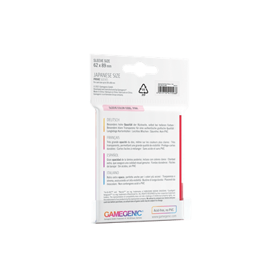Accessoires The Japanese Size Prime Sleeves are 62 x 89 mm in size. They are ideal for card games like Yu-Gi-Oh!TM, NarutoTM, Cardfight!! VanguardTM and many others. These Japanese-Sized sleeves not only offer great protection for game cards. They also pr