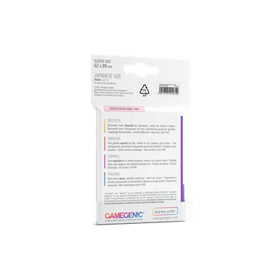 Accessoires The Japanese Size Prime Sleeves are 62 x 89 mm in size. They are ideal for card games like Yu-Gi-Oh!TM, NarutoTM, Cardfight!! VanguardTM and many others. These Japanese-Sized sleeves not only offer great protection for game cards. They also pr