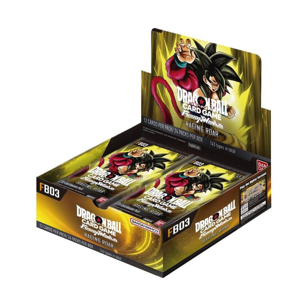 Dragon Ball Each Dragon Ball Super Fusion World Sealed Booster Box contains:• 24 booster packs• 12 random cards per pack• 1 Promotion code for the digital version per packRelease Description:The new black deck adds new mechanisms that further expand the s