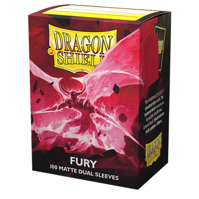 Accessoires The glowing embers of battle, kindled by conflict.Dragon Shield Dual Matte sleeves. Fully opaque sleeves with a black interior, an elegant backdrop for black bordered cards. Clear front and a textured matte back.The sturdy cardboard box fits 7