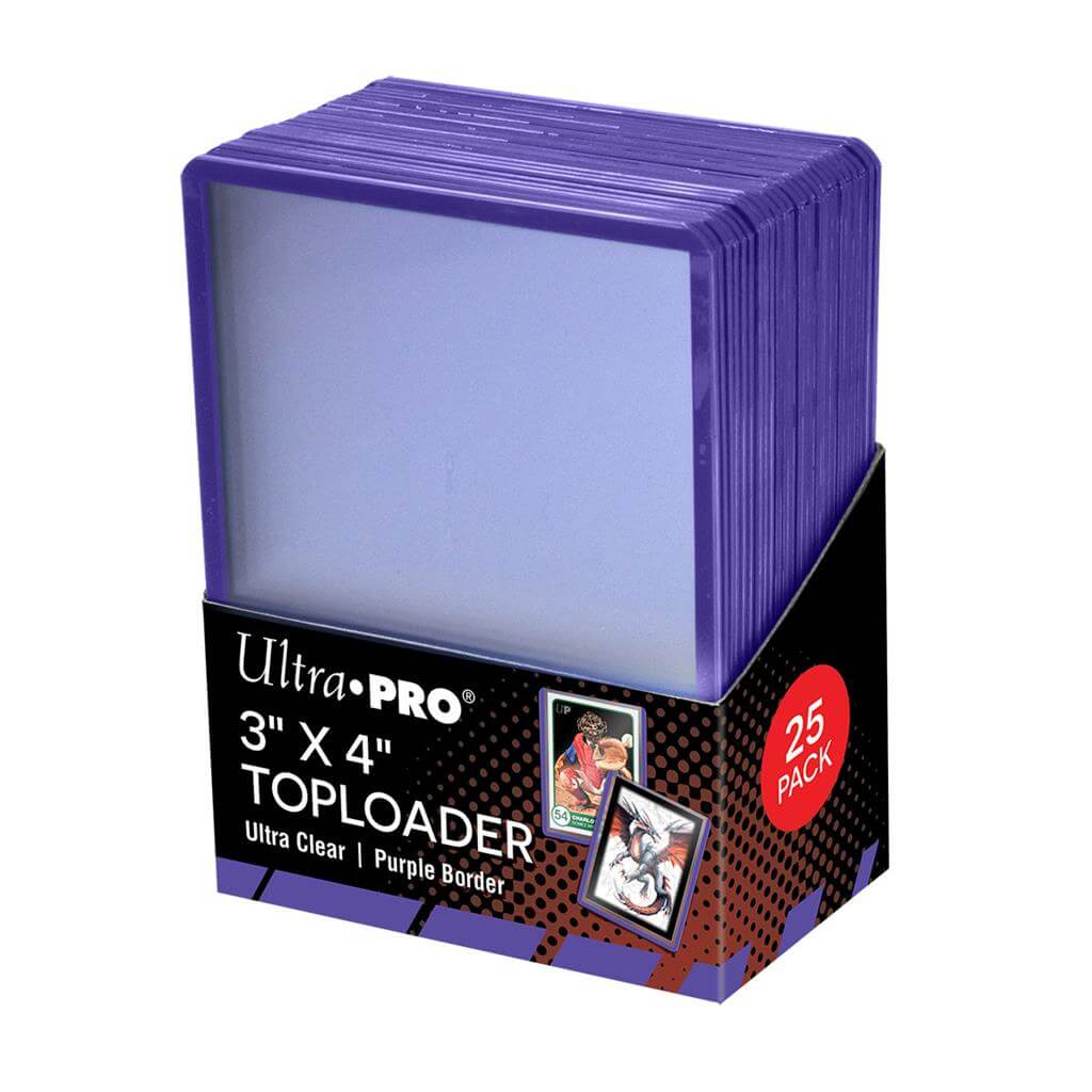 Accessoires 3" x 4" (63.5mm x 88.9mm) toploader for standard cards with purple border. Rigid plastic encloses card and keeps it clean while preventing damage.