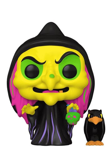 Lorcana Stap in de duistere magie van Disney met deze betoverende Funko Pop! Disguised Evil Queen with Raven – Black Light Edition (#1426)! Deze exclusieve figurine toont de kwaadaardige koningin uit Sneeuwwitje in haar vermomming als oude heks, compleet