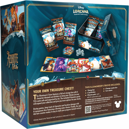 Lorcana De Illumineer’s Trove is de ultieme schat voor zowel verzamelaars als spelers en bevat een kunstzinnige opbergdoos met 6 kaartverdelers met inktthema om je Disney Lorcana TCG-kaarten veilig en georganiseerd te houden.De Illumineer’s Trove bevat 8