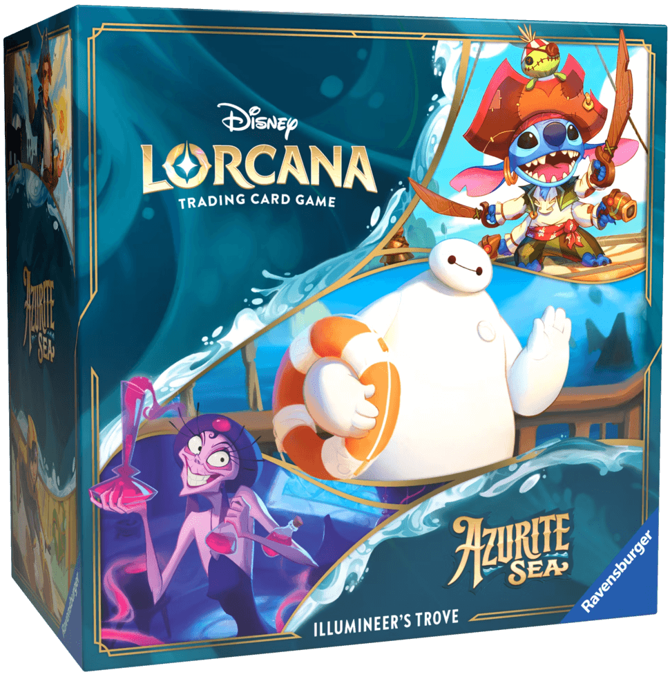 Lorcana De Illumineer’s Trove is de ultieme schat voor zowel verzamelaars als spelers en bevat een kunstzinnige opbergdoos met 6 kaartverdelers met inktthema om je Disney Lorcana TCG-kaarten veilig en georganiseerd te houden.De Illumineer’s Trove bevat 8