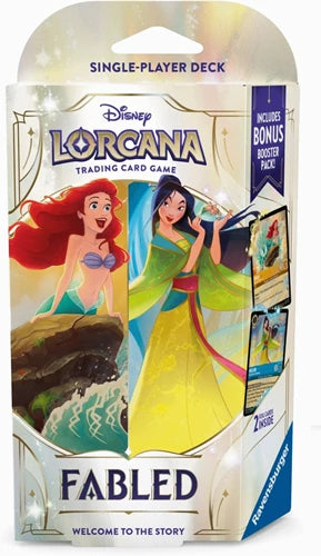 Lorcana Klaar om te starten met Disney Lorcana? Met een Fabled Starter Deck heb je direct alles in handen om te spelen!Deze kant-en-klare decks zijn ideaal voor beginnende spelers die de wereld van Lorcana willen verkennen, maar ook interessant voor verza