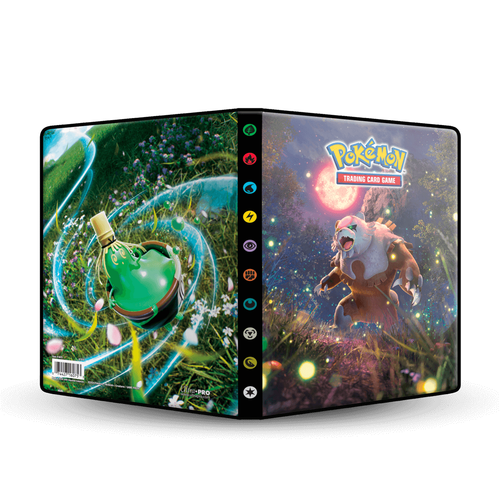 Pokémon 4-Pocket Portfolios for Pokemon feature a vibrant, full-art cover. Each portfolio stores and protects up to 40 standard size cards single-loaded and 80 cards double-loaded in archival-safe polypropylene pages. There are also pages in the center of