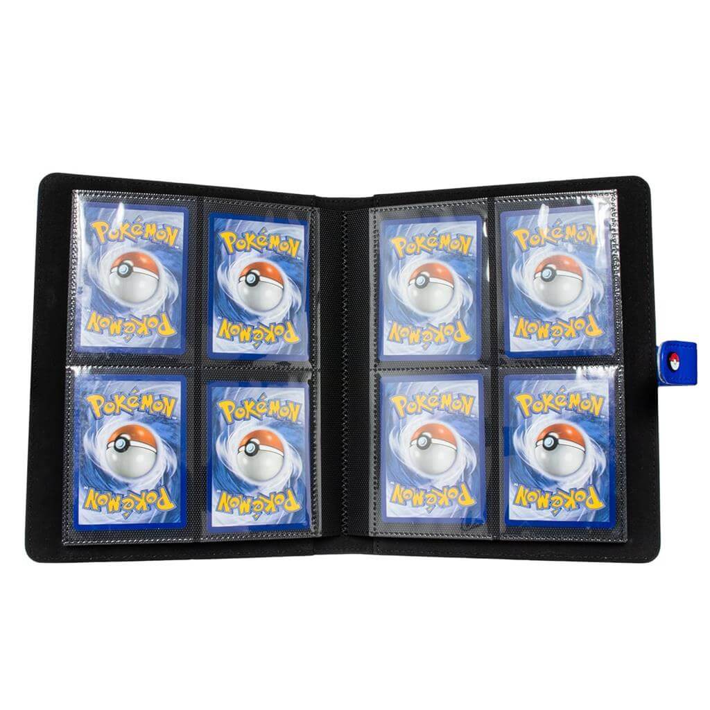 Pokémon The Premium Snap Binder for Pokémon is the ideal accessory for trading card collectors of every age! Each binder features a blue padded leatherette cover with a rubber Pokémon logo emblem, and can be securely closed with the enamel Pokéball snap o
