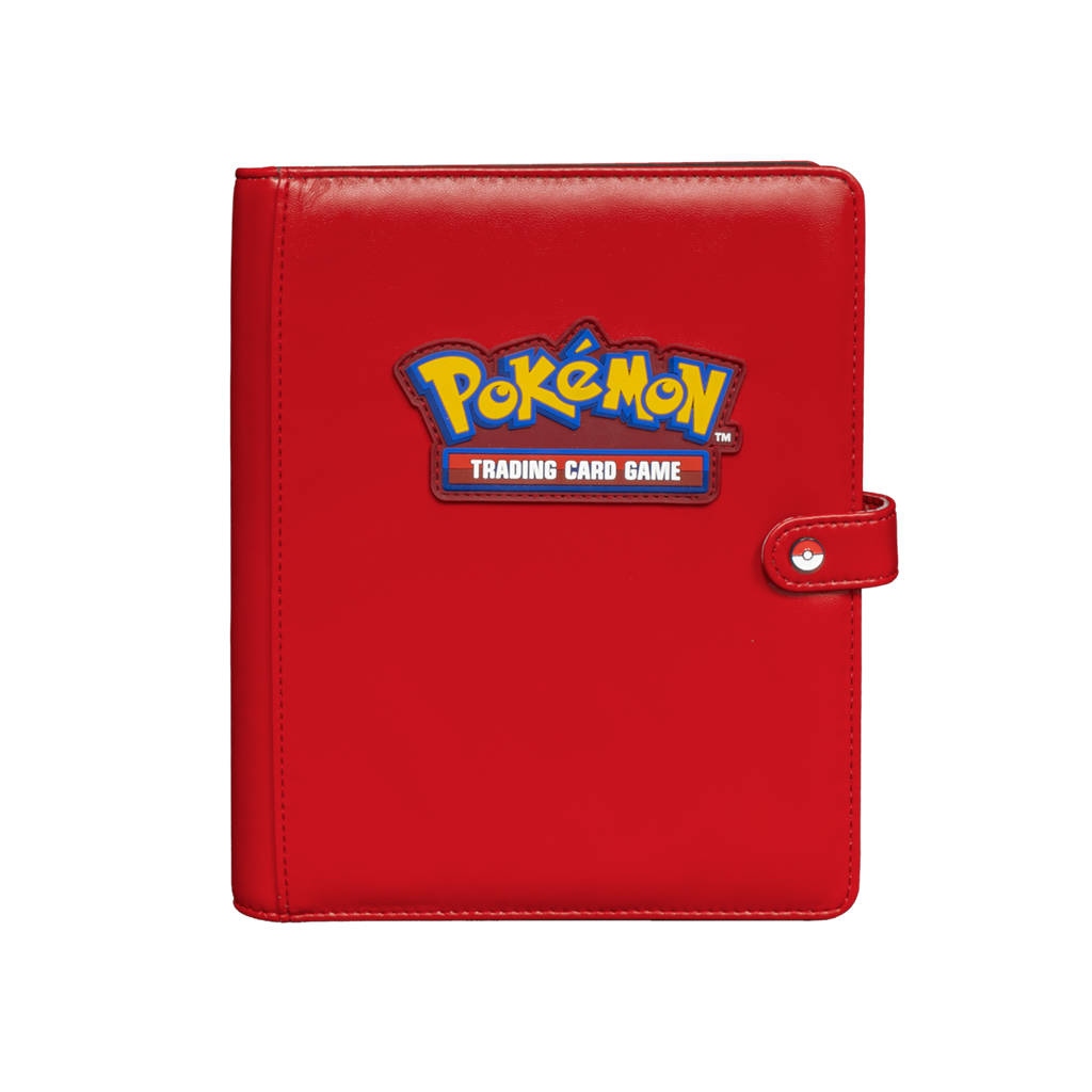 Pokémon The Premium Snap Binder for Pokémon is the ideal accessory for trading card collectors of every age!Each binder features a red padded leatherette cover with a rubber Pokémon logo emblem, and can be securely closed with the enamel Poké Ball snap on