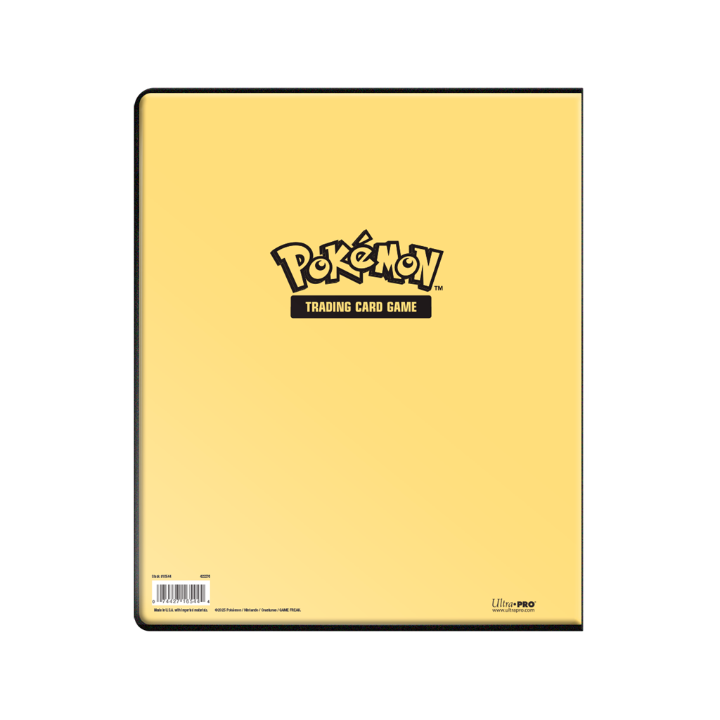 Pokémon 9-Pocket Portfolios for Pokémon feature a vibrant, full-art cover of Pikachu. Each portfolio stores and protects up to 180 standard size cards double-loaded in archival-safe polypropylene pages. Made in California, U.S.A.