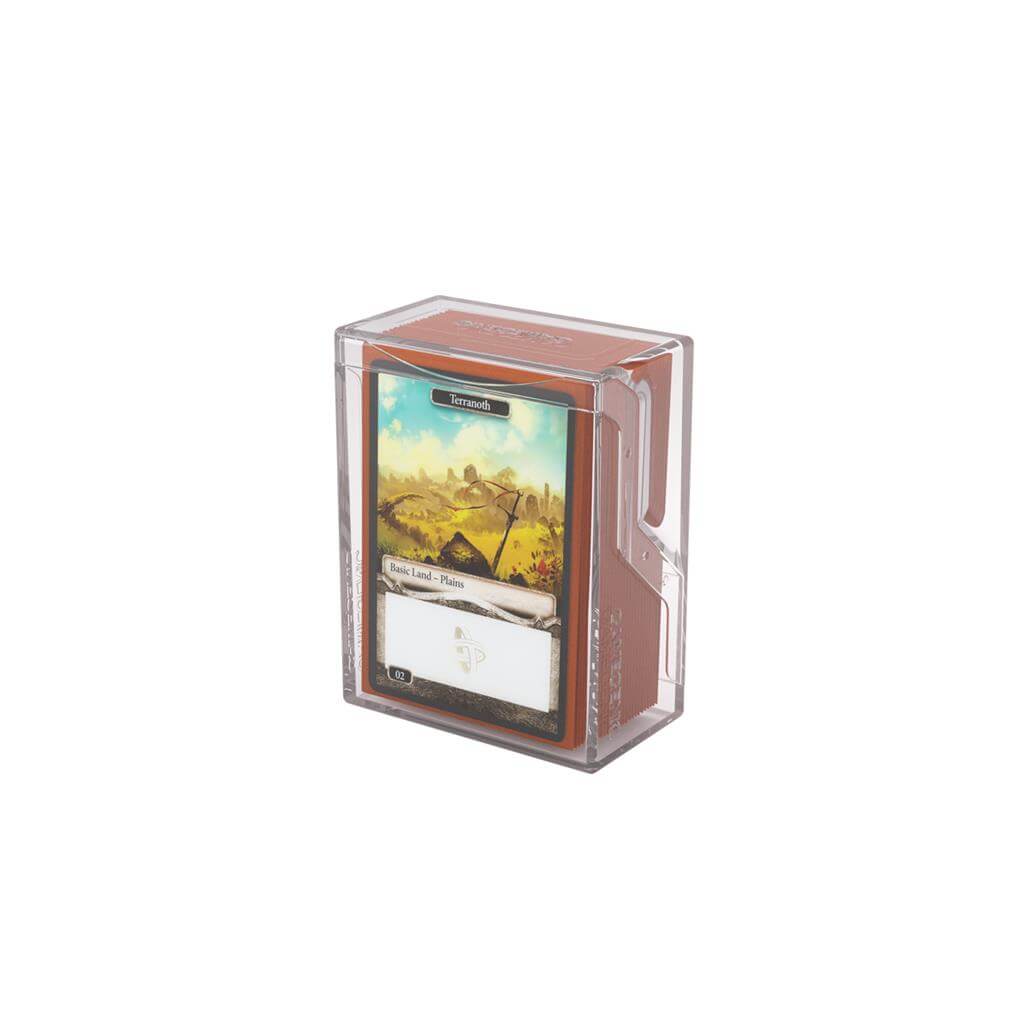 Accessoires The Bastion 50+ is a very compact and rock-solid deck box to safely protect 50+ double-sleeved cards in Closable Inner Sleeves. It is ideal for decks with 55+ double-sleeved cards in standard inner sleeves. Due to translucent materials and sma