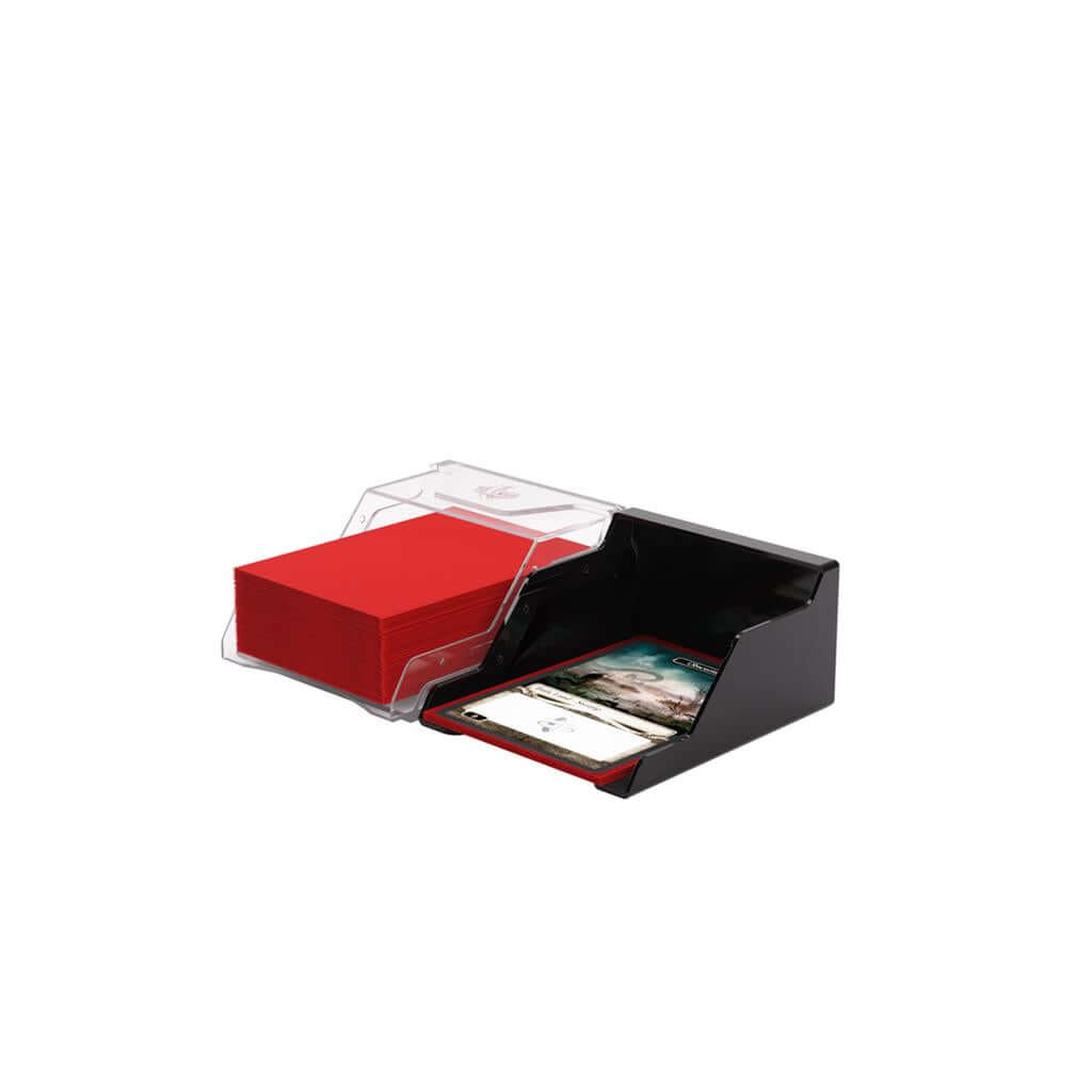 Accessoires The Bastion 50+ is a very compact and rock-solid deck box to safely protect 50+ double-sleeved cards in Closable Inner Sleeves. It is ideal for decks with 55+ double-sleeved cards in standard inner sleeves. Due to translucent materials and sma