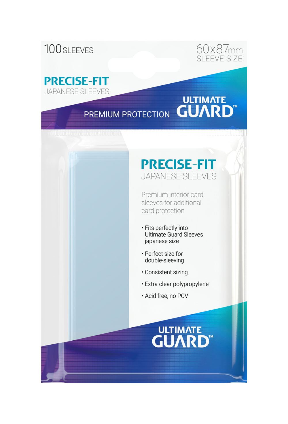 Accessoires This pack contains 100 interior card sleeves for additional protection of all Japanese sized gaming cards, like Yu-Gi-Oh!™ and others.- Fits perfectly into ULTIMATE GUARD Sleeves japanese size (sleeve in sleeve)- Precision card fit- Consistent