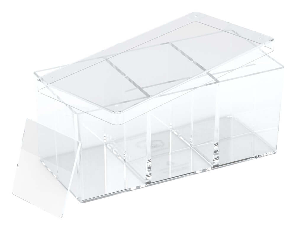 Accessoires Ever wish, you had more space for your cards, while still carrying only one box? The solution is finally here!The Stack´n´Safe Box 480 from UG´s line of high quality card boxes is made of clear polystyrene and can hold up to 480 (6 x 80) cards