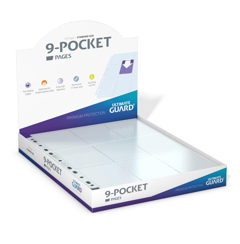 Accessoires High-quality 9-pocket pages, that fit in almost any D-Ring-Binder, thanks to the double reinforced 11-hole strip. Each pack contains 100 pages for storing and carrying at least 900 double-sleeved cards (9 per page). Top-loading Design Double r
