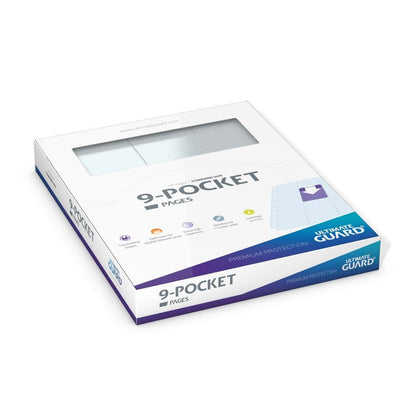 Accessoires High-quality 9-pocket pages, that fit in almost any D-Ring-Binder, thanks to the double reinforced 11-hole strip. Each pack contains 100 pages for storing and carrying at least 900 double-sleeved cards (9 per page). Top-loading Design Double r