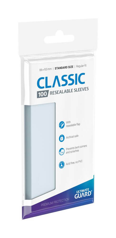 Accessoires This pack contains 100 card sleeves for all standard sized gaming cards, like Magic the Gathering™, Pokemon™ and others.- With resealable flap- High clearness- Extra clear polypropylene- Collector´s grade- Acid free, no PVC- Regular fit- Archi