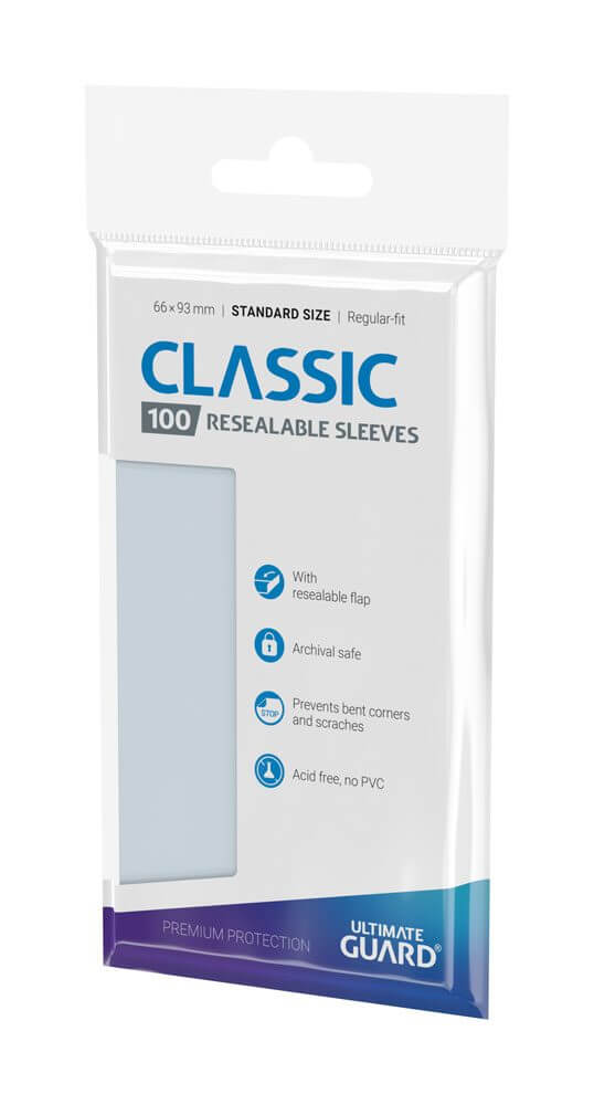 Accessoires This pack contains 100 card sleeves for all standard sized gaming cards, like Magic the Gathering™, Pokemon™ and others.- With resealable flap- High clearness- Extra clear polypropylene- Collector´s grade- Acid free, no PVC- Regular fit- Archi