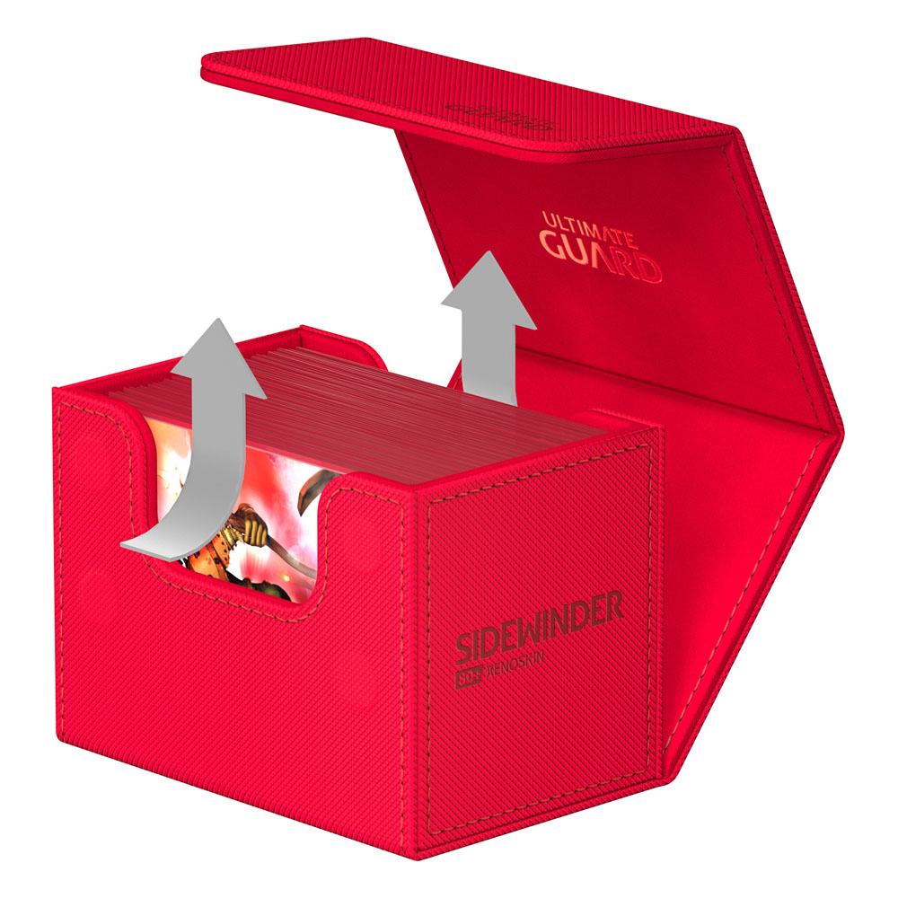 Accessoires Our convenient Sidewinder 80+ deck case provides easy access from both sides to your card deck. The box is optimized to hold 80 double-sleeved or 100 single-sleeved standard sized cards in Ultimate Guard Sleeves. The vibrant and elegant monoch