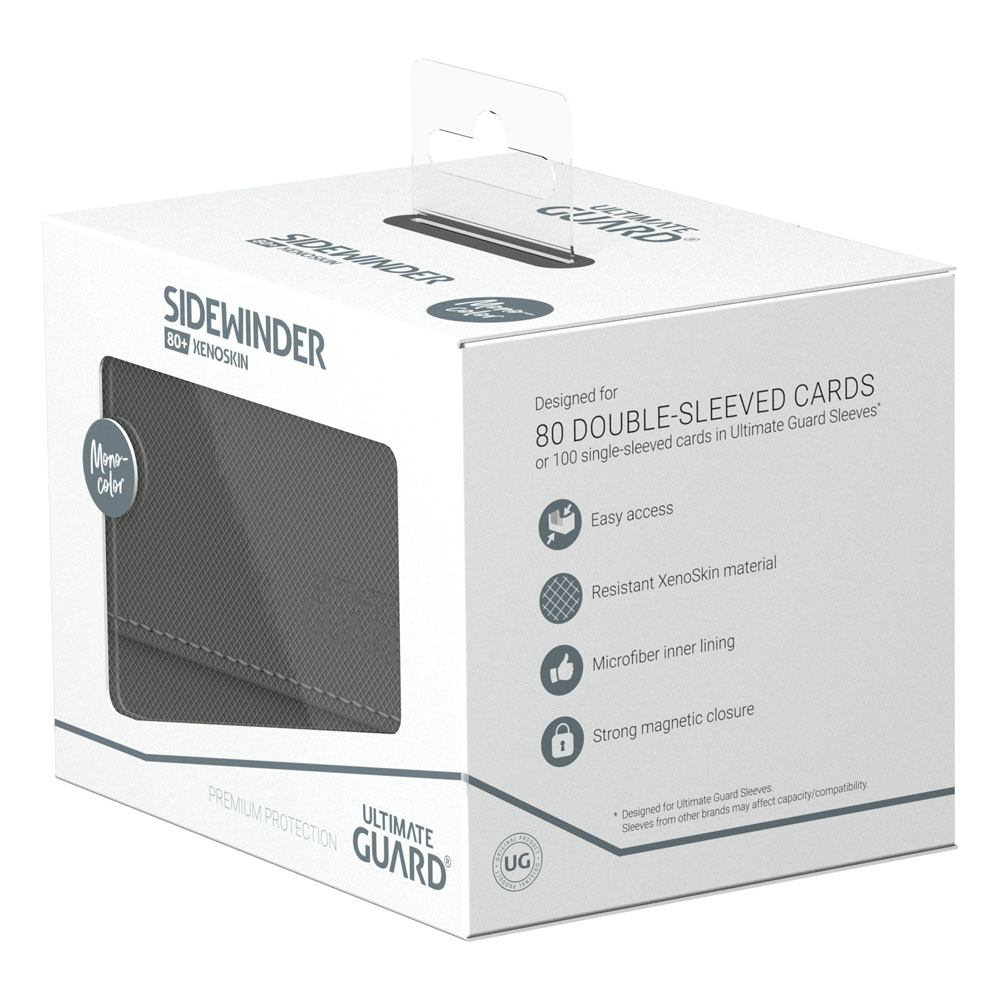 Accessoires Our convenient Sidewinder 80+ deck case provides easy access from both sides to your card deck. The box is optimized to hold 80 double-sleeved or 100 single-sleeved standard sized cards in Ultimate Guard Sleeves. The vibrant and elegant monoch