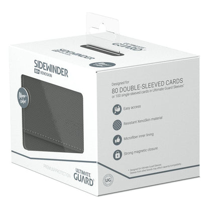 Accessoires Our convenient Sidewinder 80+ deck case provides easy access from both sides to your card deck. The box is optimized to hold 80 double-sleeved or 100 single-sleeved standard sized cards in Ultimate Guard Sleeves. The vibrant and elegant monoch