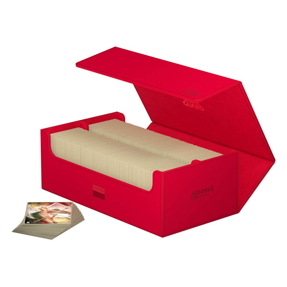 Accessoires Double your storage with our Arkhive 800+! This box offers space for more than 800 double-sleeved cards in standard size, can hold 350 Toploaders, or its two rows can simply be filled with a selection of your favorite deck boxes and cases. Its