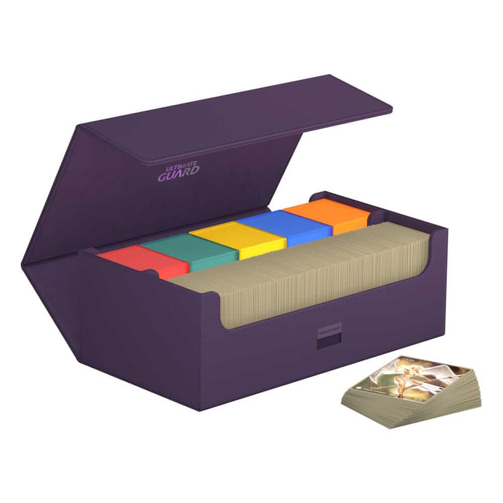 Accessoires Double your storage with our Arkhive 800+! This box offers space for more than 800 double-sleeved cards in standard size, can hold 350 Toploaders, or its two rows can simply be filled with a selection of your favorite deck boxes and cases. Its