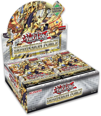 Yu-Gi-Oh Break down the barriers of reality with Dimension Force, the latest core booster for the Yu-Gi-Oh! TRADING CARD GAME (TCG). This 100-card set includes multiple brand-new themes as well as new cards for older strategies. Fans of Yu-Gi-Oh! ARC-V ca