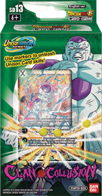 Dragon Ball Dragon Ball Super Spirit of Potara Starter Deck met een Ready-to-Play 51 card deck, handleiding en een play sheet.
