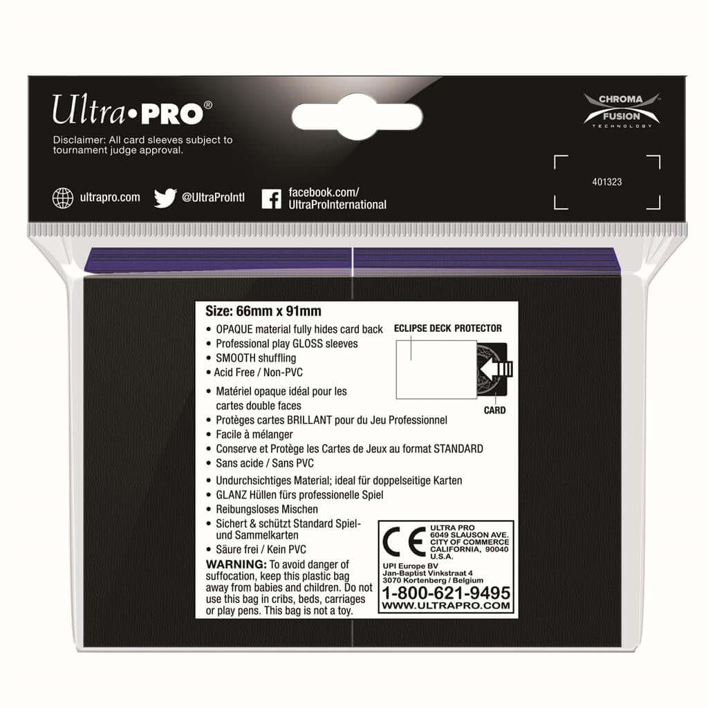 Accessoires Eclipse Deck Protector sleeves are now in 100ct packages, with three new colors! Royal Purple, Smoke Grey, & Forest Green. • New part numbers and color names to avoid ordering confusion. • Increased color and edge consistency. • All colors are