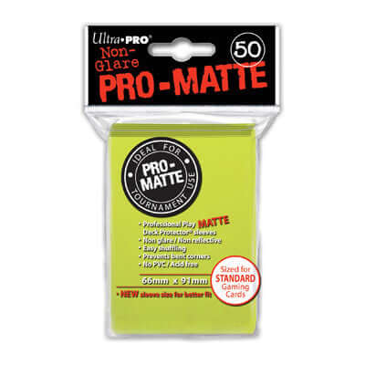 Accessoires Knalgele Deck Protectors Pro-Matte Non-Glare voor standaard kaarten (66x91 mm). Een pakje bevat 50 deck protectors.