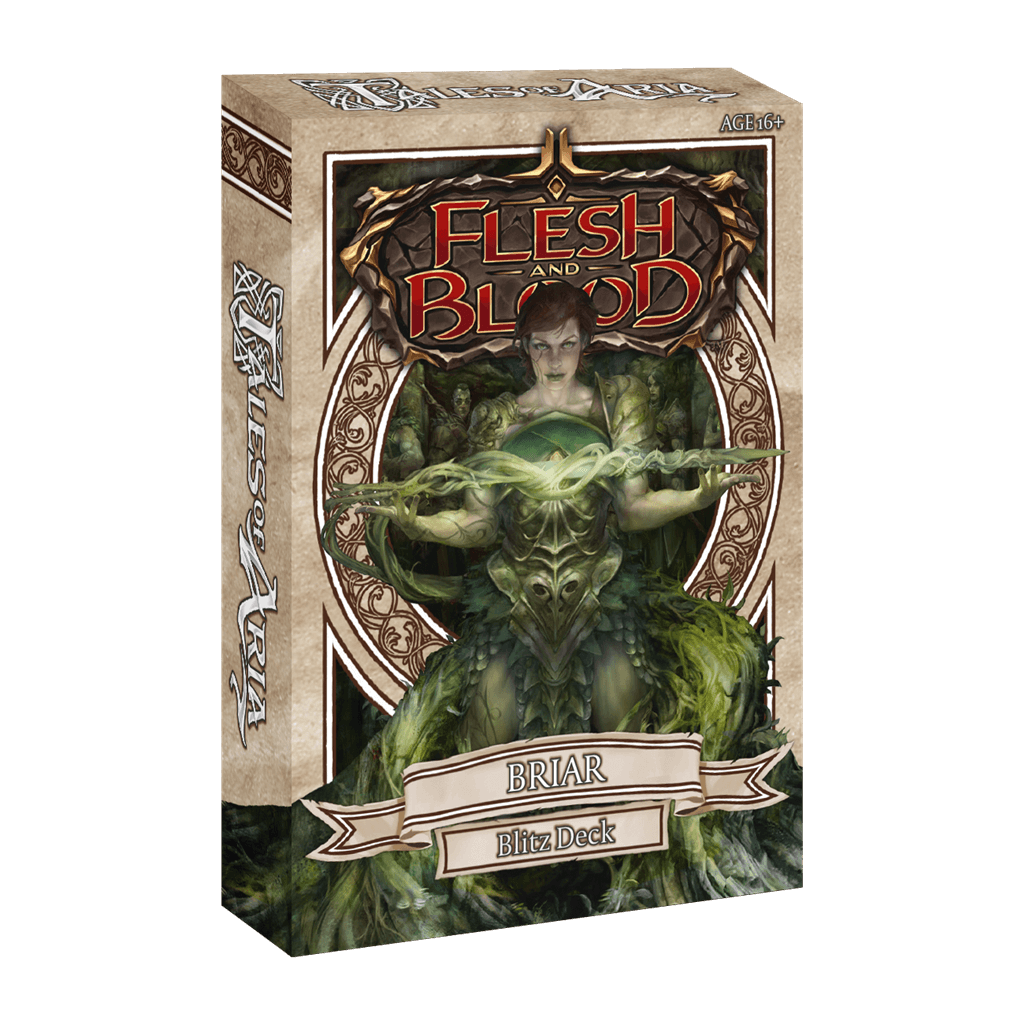 UITVERKOOP Een Flesh and Blood Blitz deck is een direct speelbaar heldendeck voor Flesh and Blood. Verkrijgbaar in 3 verschillende versies. Elk Tales of Aria Blitz deck bevat 40 kaarten (incl rainbow foil hero, weapon en equipment kaarten). Een display be