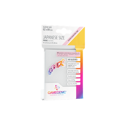 Accessoires The Japanese Size Prime Sleeves are 62 x 89 mm in size. They are ideal for card games like Yu-Gi-Oh!TM, NarutoTM, Cardfight!! VanguardTM and many others. These Japanese-Sized sleeves not only offer great protection for game cards. They also pr