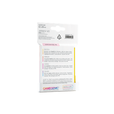 Accessoires The Japanese Size Prime Sleeves are 62 x 89 mm in size. They are ideal for card games like Yu-Gi-Oh!TM, NarutoTM, Cardfight!! VanguardTM and many others. These Japanese-Sized sleeves not only offer great protection for game cards. They also pr