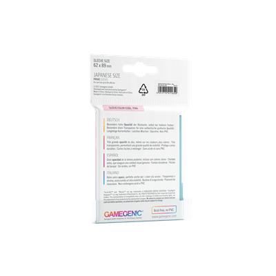 Accessoires The Japanese Size Prime Sleeves are 62 x 89 mm in size. They are ideal for card games like Yu-Gi-Oh!TM, NarutoTM, Cardfight!! VanguardTM and many others. These Japanese-Sized sleeves not only offer great protection for game cards. They also pr