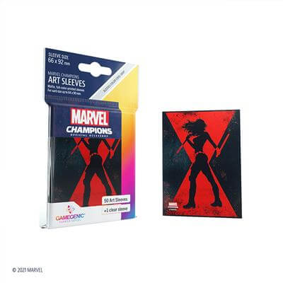 Accessoires SLEEVES Marvel Champions met Black Widow. Een pakje bevat 50+1 sleeves. Afmetingen zijn 66 x 91 mm.