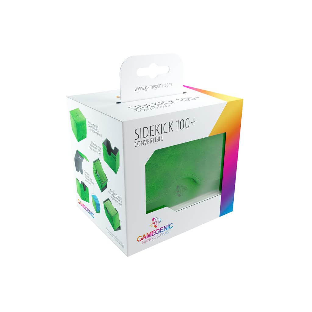Accessoires Deze groene, aanpasbare Sidekick deckbox is geschikt voor een deck van 100 kaarten met dubbele sleeves.