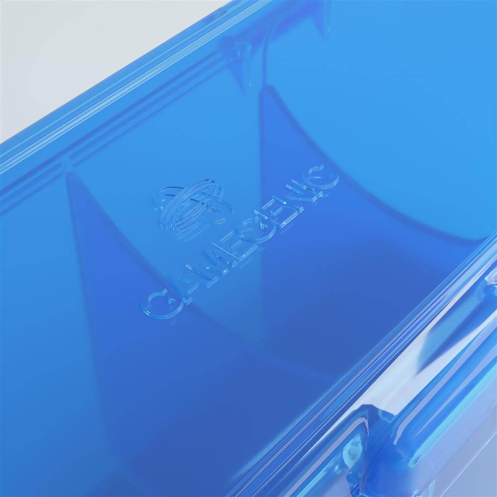 Accessoires Blauwe Fourtress opbergbox waarin je volledige decks, dobbelstenen, tokens en 320 kaarten met dubbele sleeves kunt opbergen.