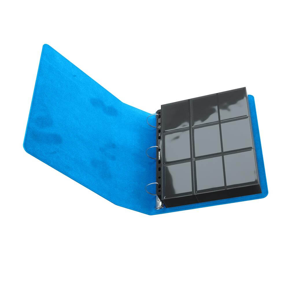 Accessoires Blauwe ringbandmap met 3 sterke ringen voor zowel 18-pocket als 9-pocket pagina's.