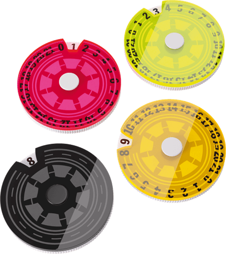 Accessoires Dit product bevat 4 Life Counters in verschillende kleuren. Dit product kan je gebruiken om jouw levens bij te houden.